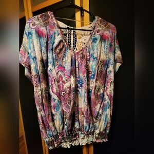 3X Colorful Bohemian Top with Lace Detail